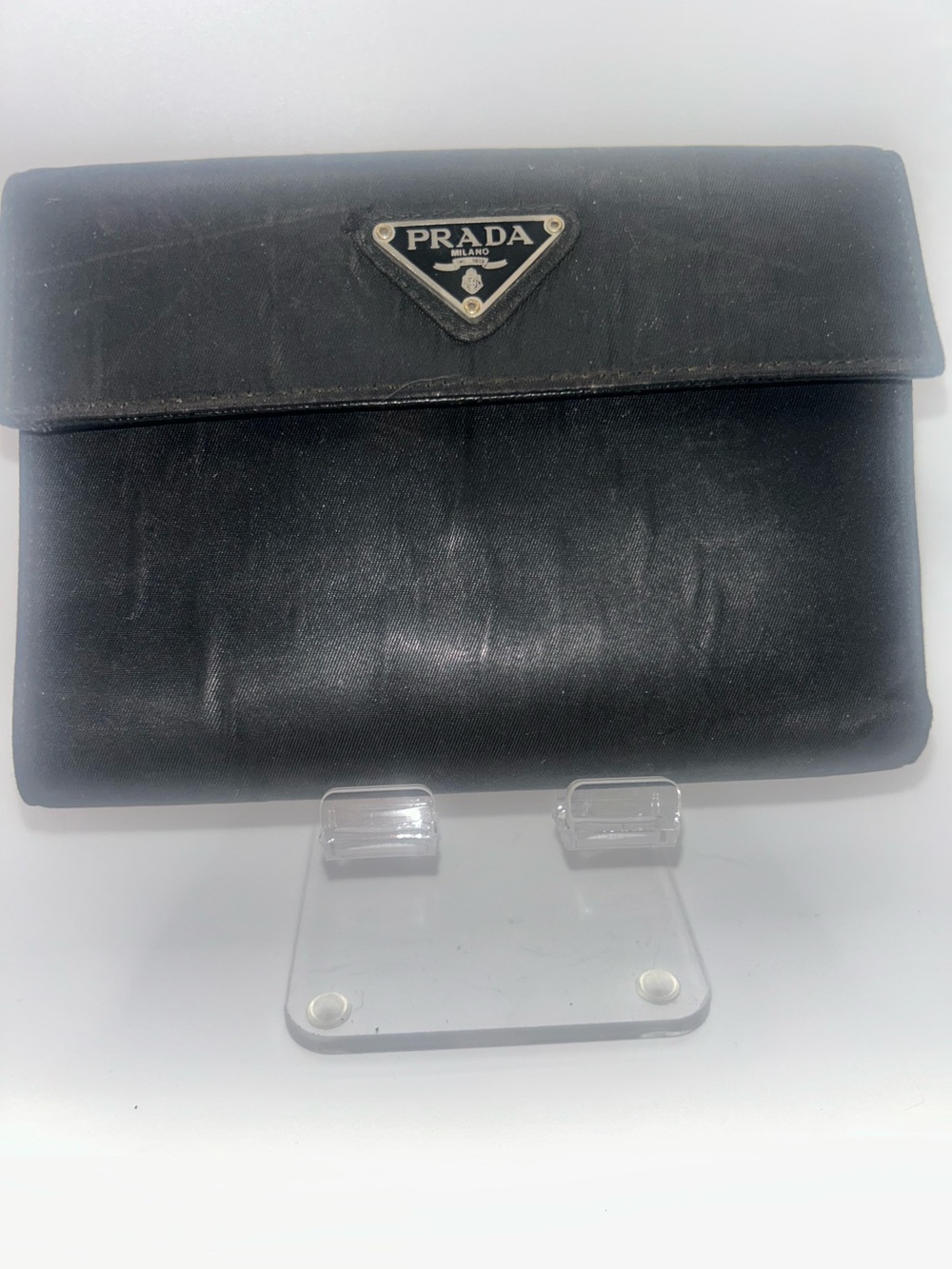Prada Vintage Black Tessuto Nylon Saffiano Leather Trifold Wallet - Picture 5 of 11
